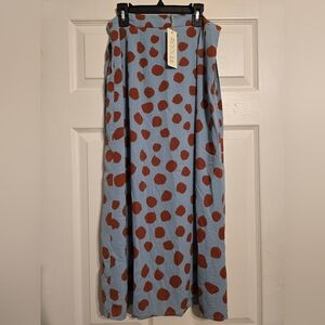 Roolee A-Line Skirt in Blue with Brown Dots